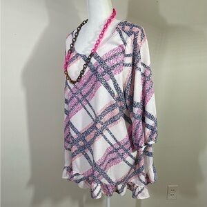 Motherhood Maternity sz XL top in Patel plaid casual loose fitting tunic length